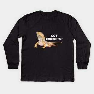 Funny Bearded Dragon Drawing, Got Crickets? Kids Long Sleeve T-Shirt